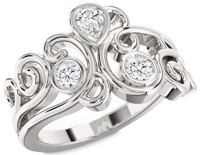 Lab Diamond Silver Pear Three Stone Ring