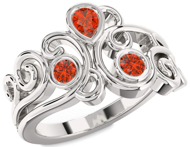 Fire Opal Silver Pear Three Stone Ring
