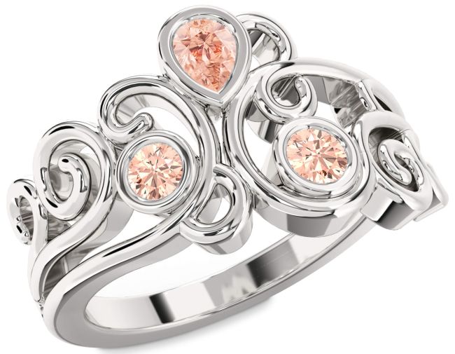 Morganite Silver Pear Three Stone Ring