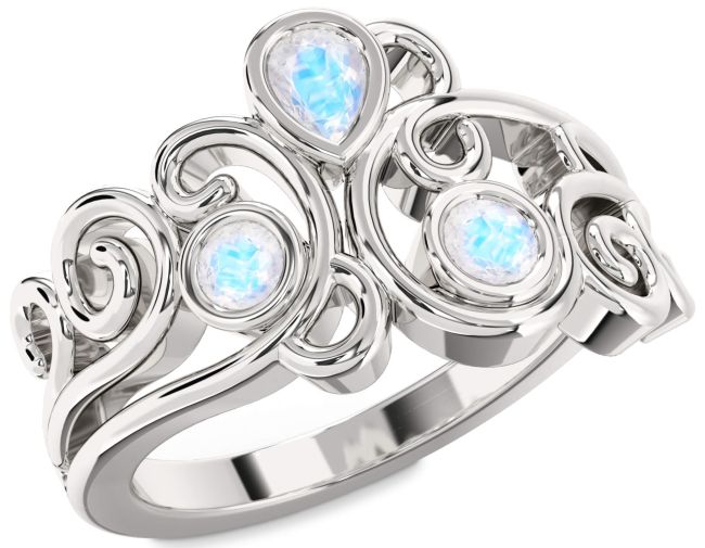 Moonstone Silver Pear Three Stone Ring