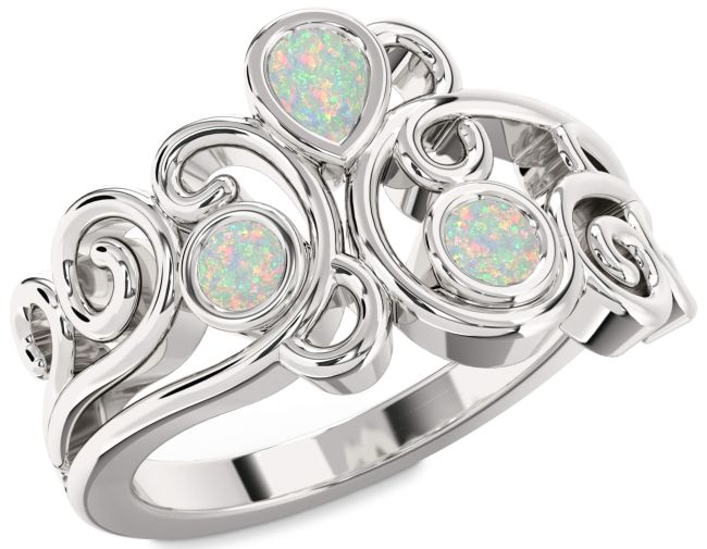 Opal Silver Pear Three Stone Birthstone Ring