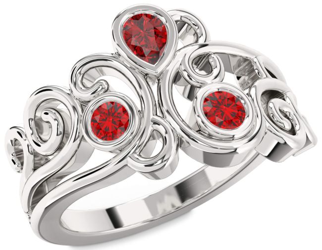 Ruby Silver Pear Three Stone Birthstone Ring