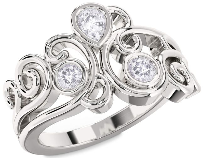 Salt & Pepper Diamond Silver Pear Three Stone Ring