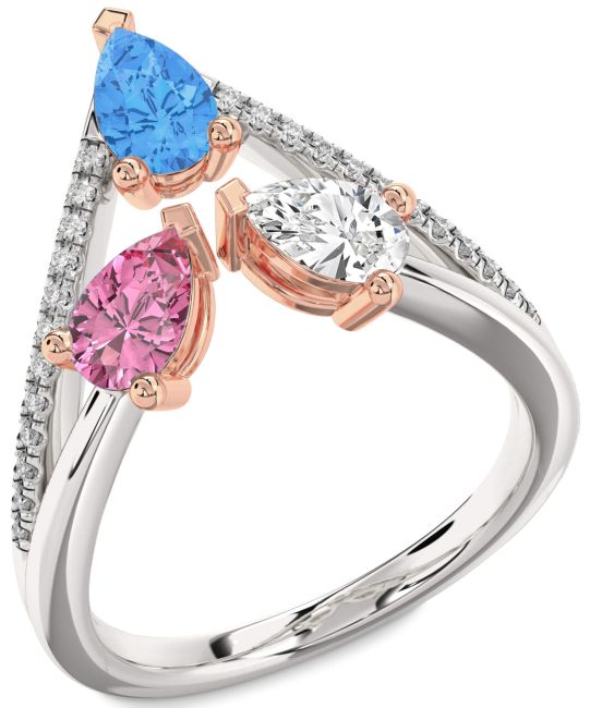 Diamond Platinum & Rose Gold Pear Three Stone Mother's Ring