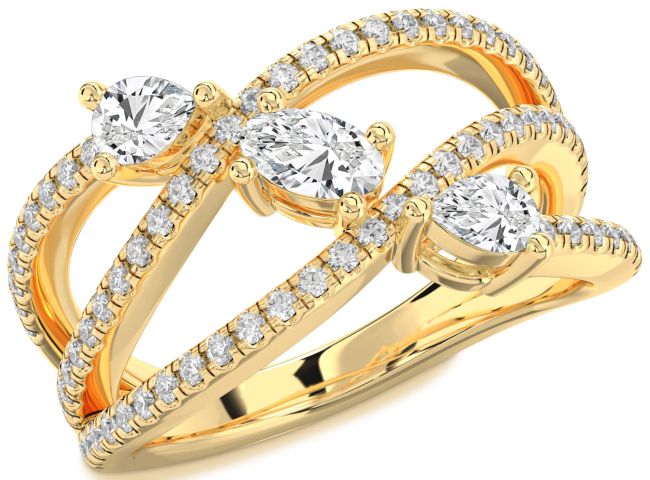 Diamond Gold Oval Three Stone Ring