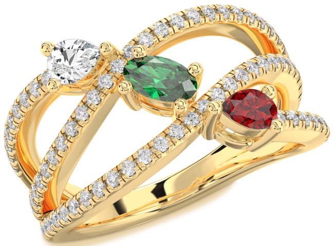 Diamond Gold Oval Three Stone Mother's Ring