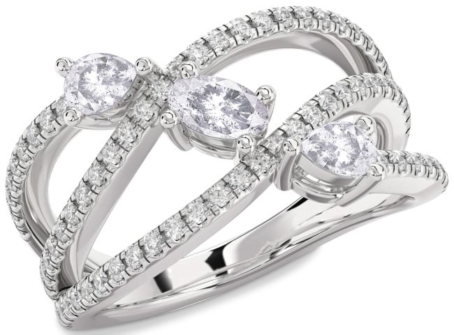 Salt & Pepper Diamond Platinum Oval Three Stone Ring