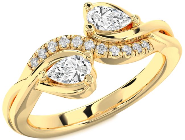Lab Diamond Gold Silver Pear Two Stone Ring