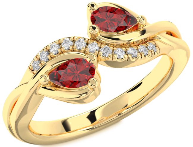 Diamond Ruby Gold Pear Two Stone Birthstone Ring