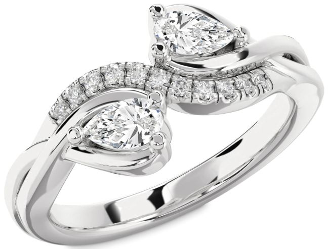 Diamond Silver Pear Two Stone Ring