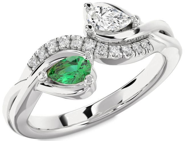 Diamond Silver Pear Two Stone Promise Ring