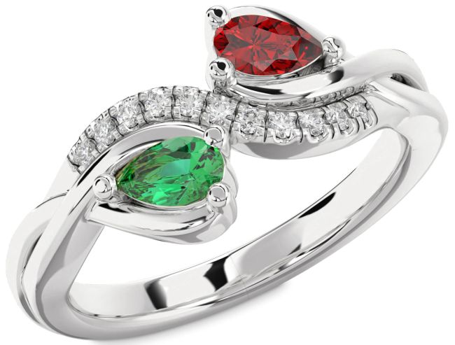 Diamond Silver Pear Two Stone Promise Ring
