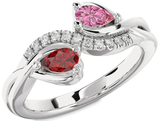 Diamond Silver Pear Two Stone Promise Ring