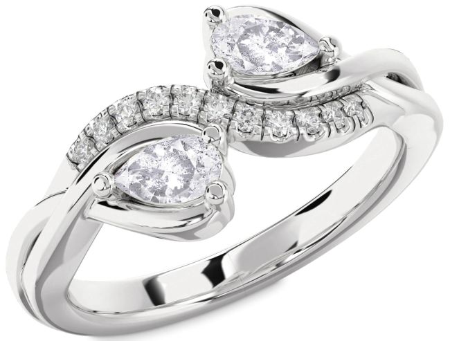 Salt & Pepper Diamond Silver Pear Two Stone Ring