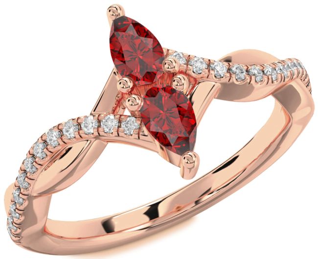 Diamond Ruby Rose Gold Pear Two Stone Birthstone Ring