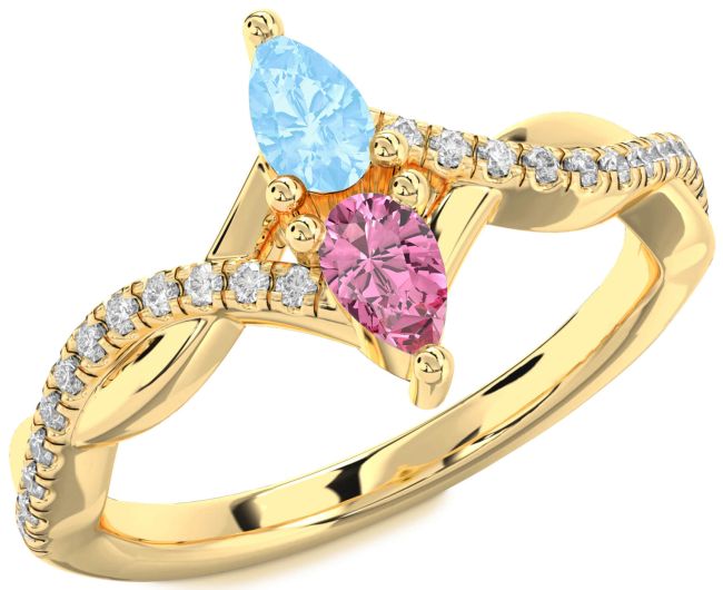 Diamond Gold Silver Pear Two Stone Promise Ring