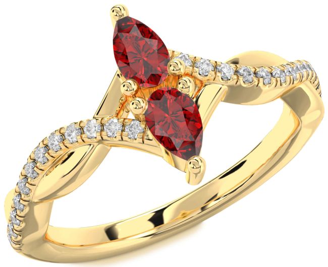 Diamond Ruby Gold Silver Pear Two Stone Birthstone Ring