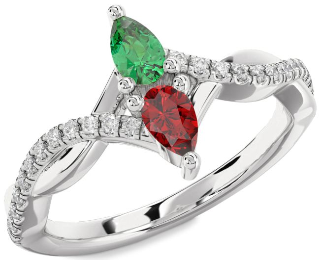 Diamond Silver Pear Two Stone Promise Ring