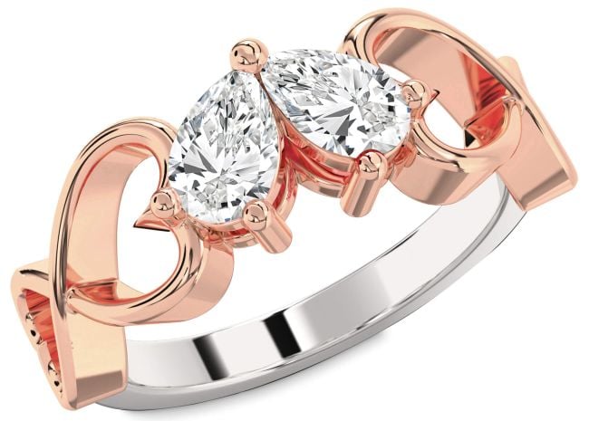 Diamond White Rose Gold Infinity Heart Two Stone Ring