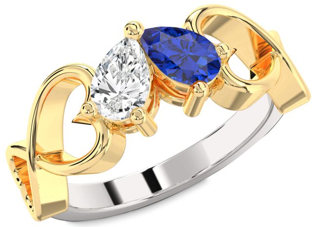 White Yellow Gold Infinity Heart Two Stone Promise Ring