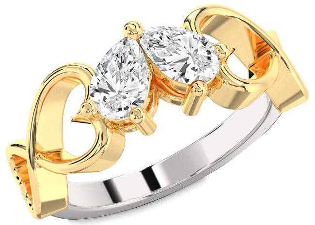 Diamond Platinum & Yellow Gold Infinity Heart Two Stone Ring
