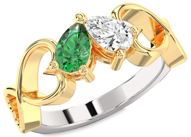 Gold Silver Infinity Heart Two Stone Promise Ring
