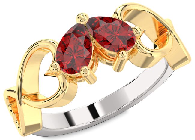 Ruby Gold Silver Infinity Heart Two Stone Birthstone Ring