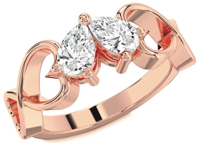 Diamond Rose Gold Silver Infinity Heart Two Stone Ring