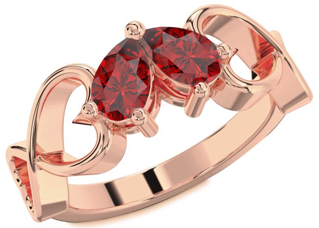 Ruby Rose Gold Infinity Heart Two Stone Birthstone Ring
