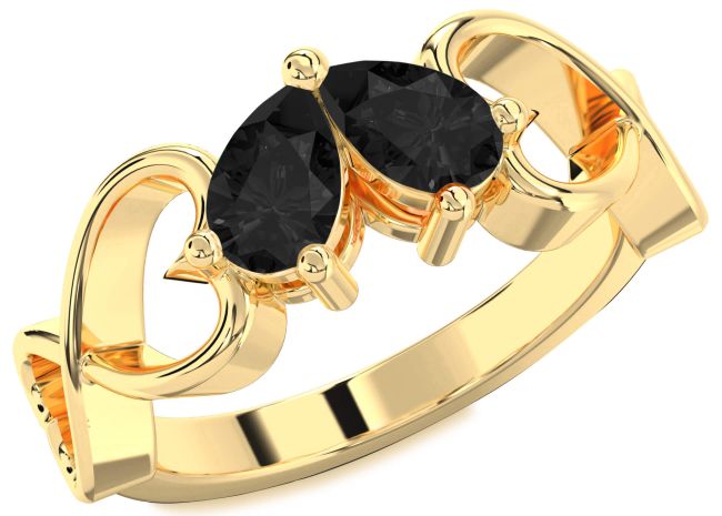 Black Diamond Gold Silver Infinity Heart Two Stone Ring