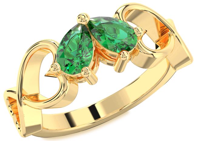 Emerald Gold Silver Infinity Heart Two Stone Birthstone Ring