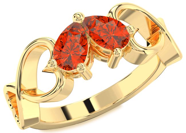 Fire Opal Gold Infinity Heart Two Stone Ring