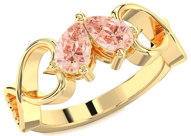 Morganite Gold Infinity Heart Two Stone Ring
