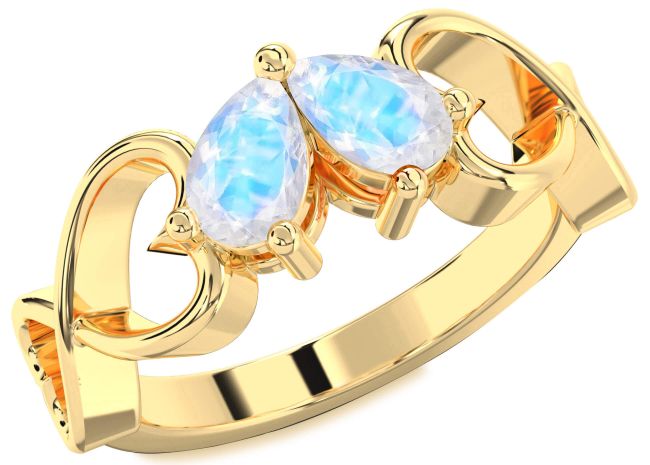 Moonstone Gold Silver Infinity Heart Two Stone Ring