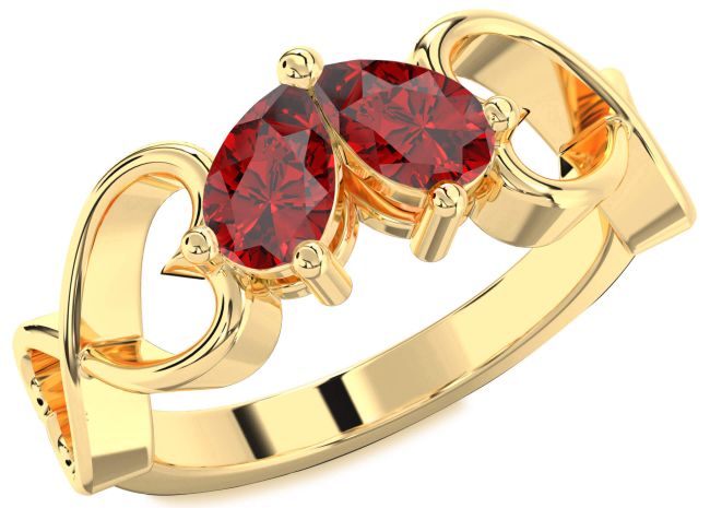 Ruby Gold Infinity Heart Two Stone Birthstone Ring
