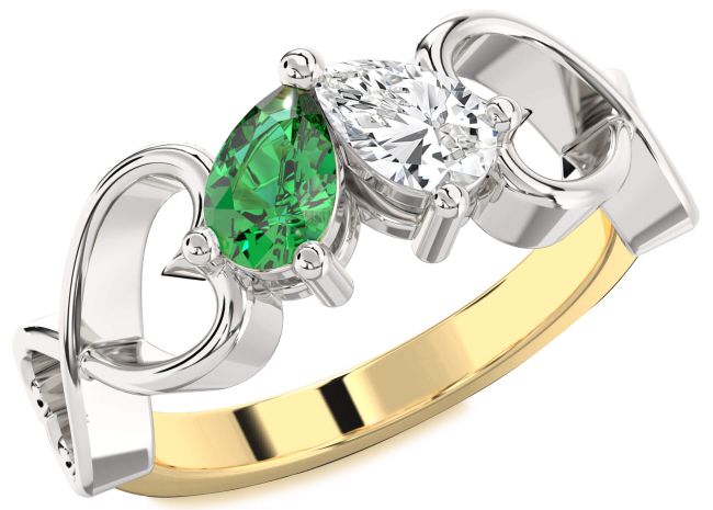 Gold Silver Infinity Heart Two Stone Promise Ring