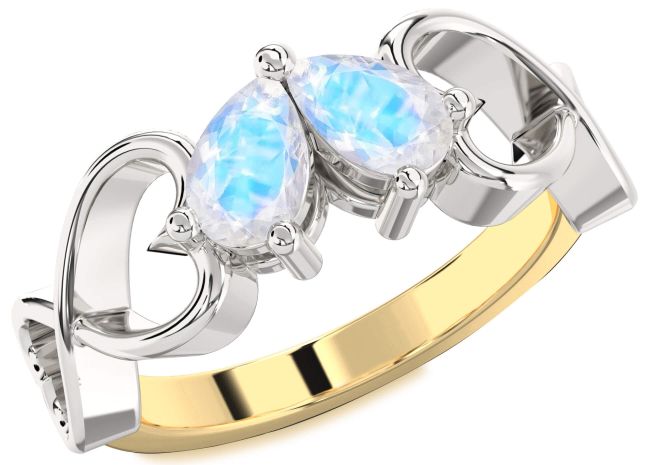 Moonstone Gold Silver Infinity Heart Two Stone Ring