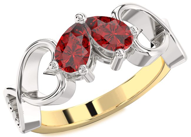 Ruby Gold Silver Infinity Heart Two Stone Birthstone Ring