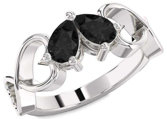 Black Diamond Platinum Infinity Heart Two Stone Ring