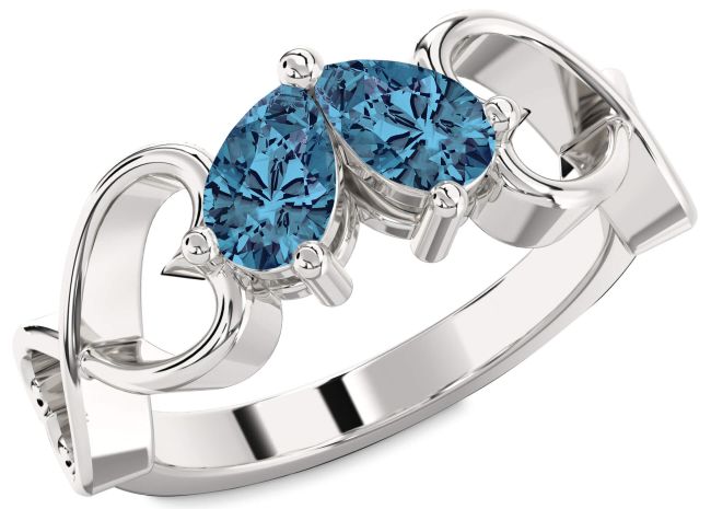 Blue Diamond Silver Infinity Heart Two Stone Ring