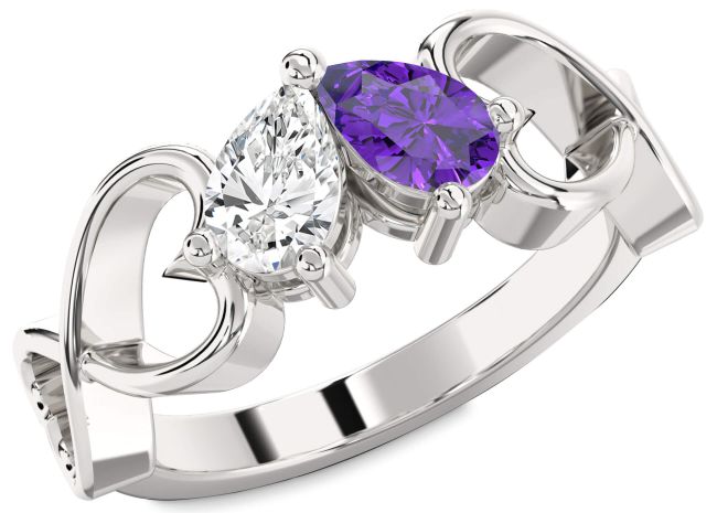 Silver Infinity Heart Two Stone Promise Ring