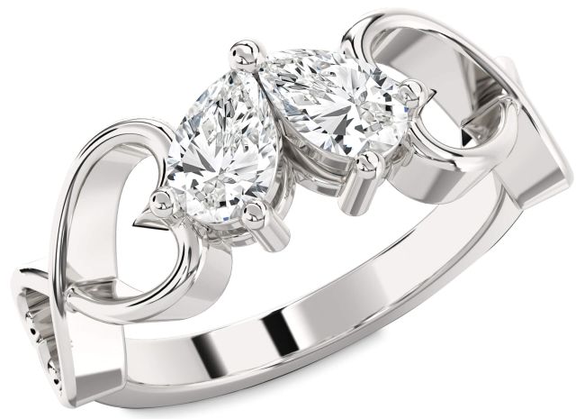 Diamond Platinum Infinity Heart Two Stone Ring