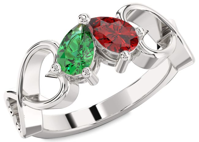 Silver Infinity Heart Two Stone Promise Ring
