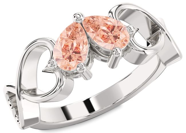 Morganite Silver Infinity Heart Two Stone Ring