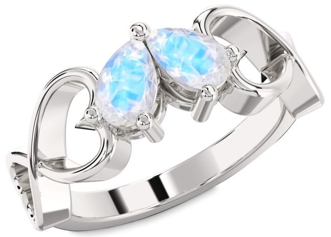 Moonstone Silver Infinity Heart Two Stone Ring
