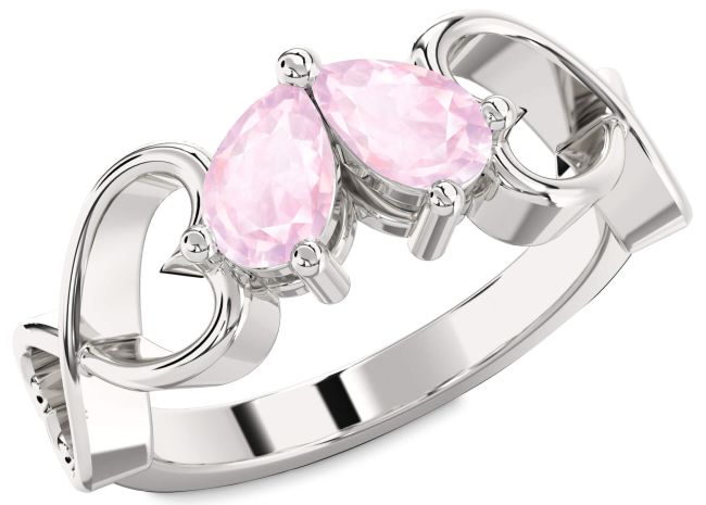 Rose Quartz Silver Infinity Heart Two Stone Ring