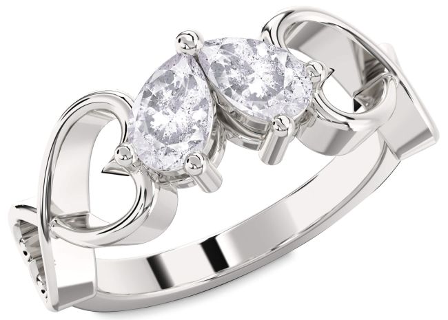 Salt & Pepper Diamond Platinum Infinity Heart Two Stone Ring