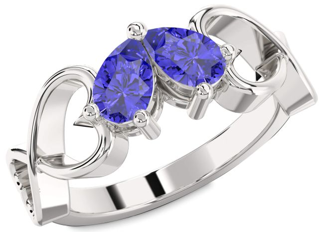 Tanzanite Silver Infinity Heart Two Stone Ring