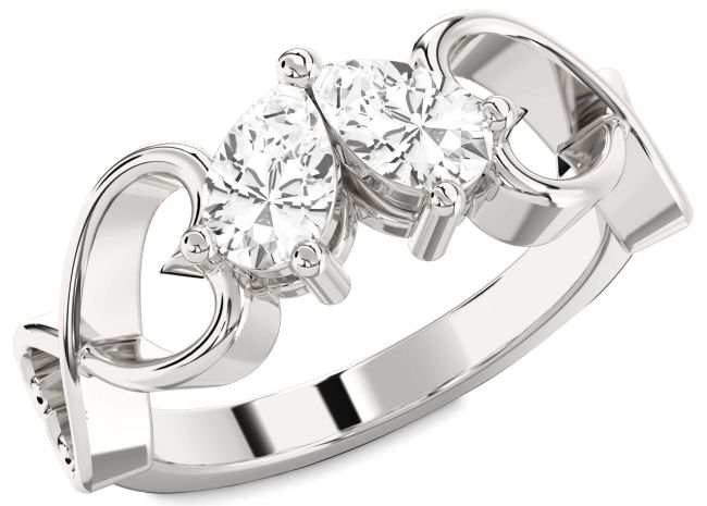 White Sapphire Silver Infinity Heart Two Stone Ring