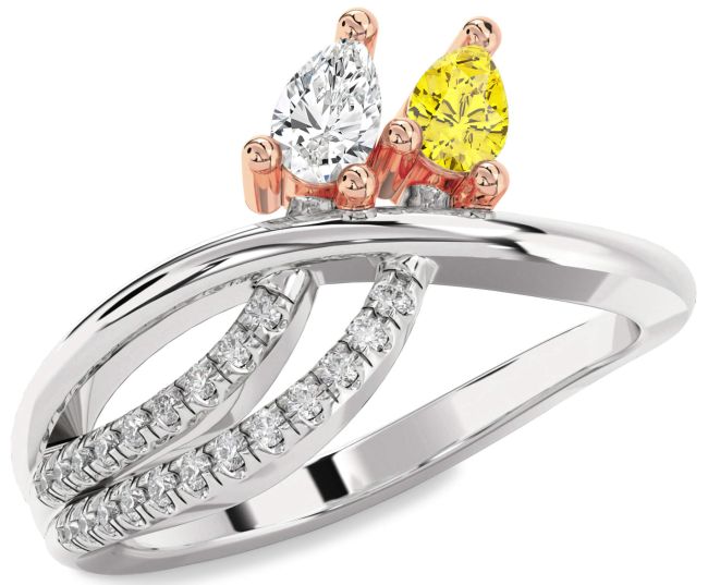 Diamond Platinum & Rose Gold Pear Two Stone Promise Ring